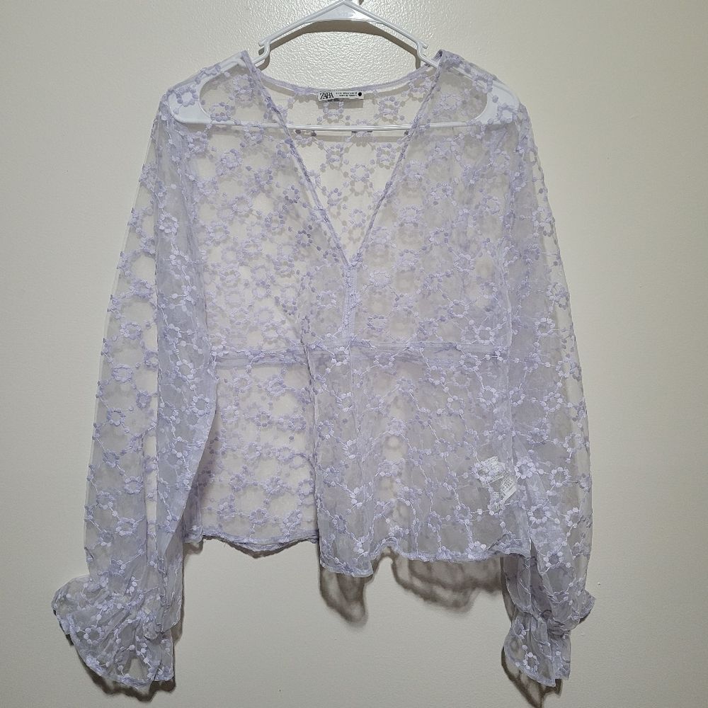Zara Sheer Lace Blouse - White
